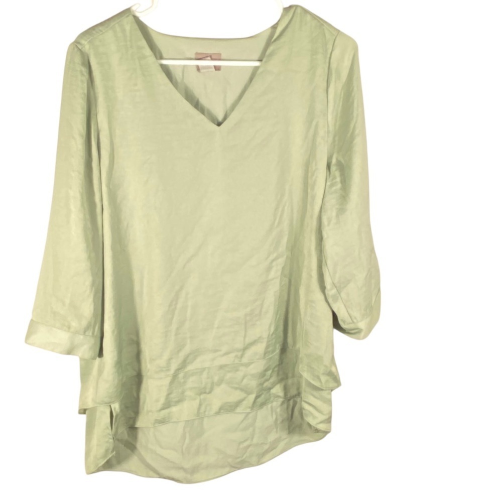 Chicos Blouse Layered Look V neck Pullover top Light Green Chicos Sz 1 (m/l) - Picture 2 of 5